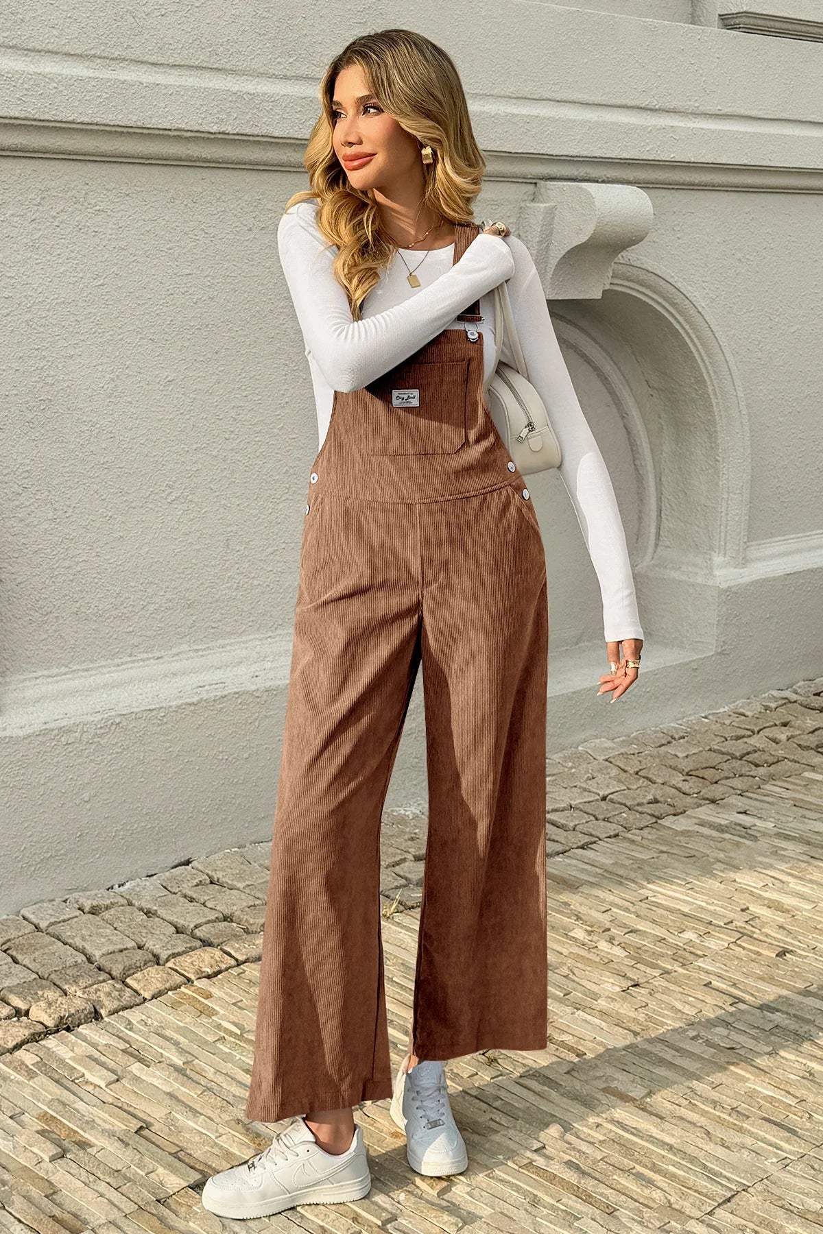 Cicy Bell Womens Brown Corduroy Bib Overalls