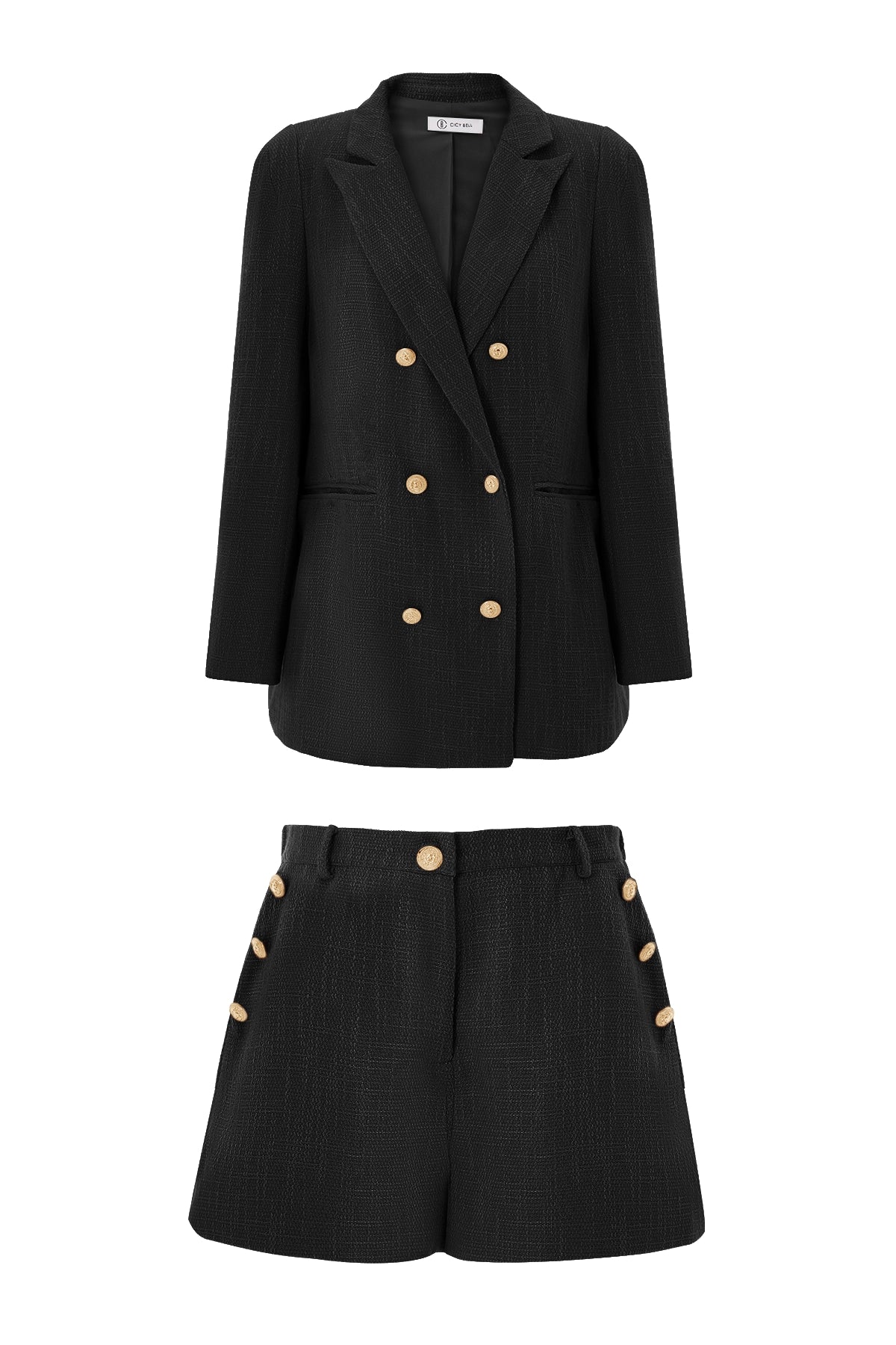 Cicy Bell Womens Black Tweed Blazer Shorts Sets
