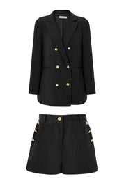 Cicy Bell Womens Black Tweed Blazer Shorts Sets