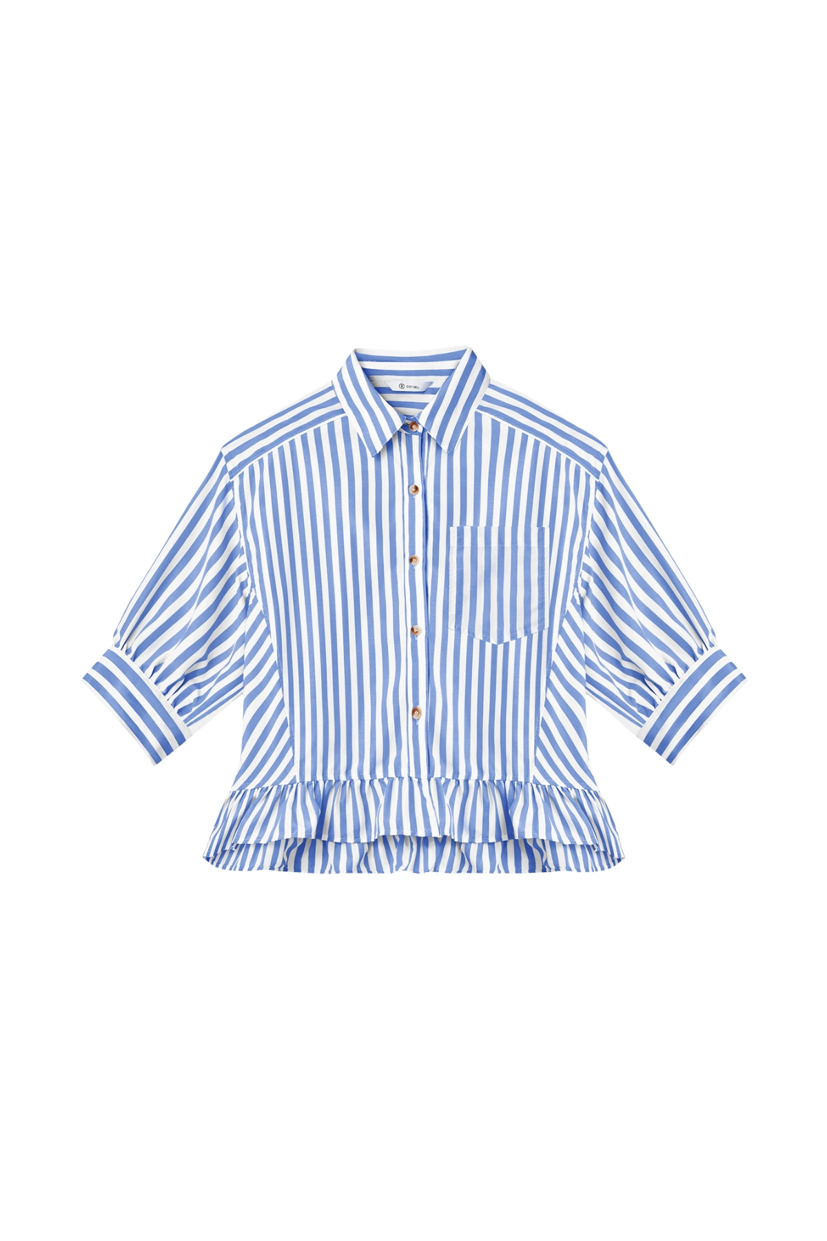 Cicy Bell Womens Blue Ruffle Striped Shirts