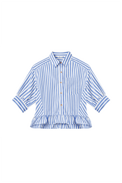 Cicy Bell Womens Blue Ruffle Striped Shirts