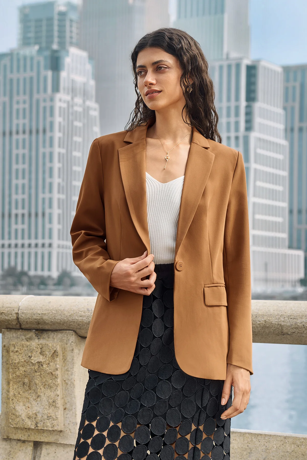 Cicy Bell Womens Brown Casual Work Blazers
