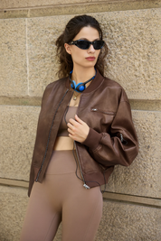 Cicy Bell Womens Brown Bomber Jackets