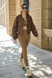 Cicy Bell Womens Brown Bomber Jackets