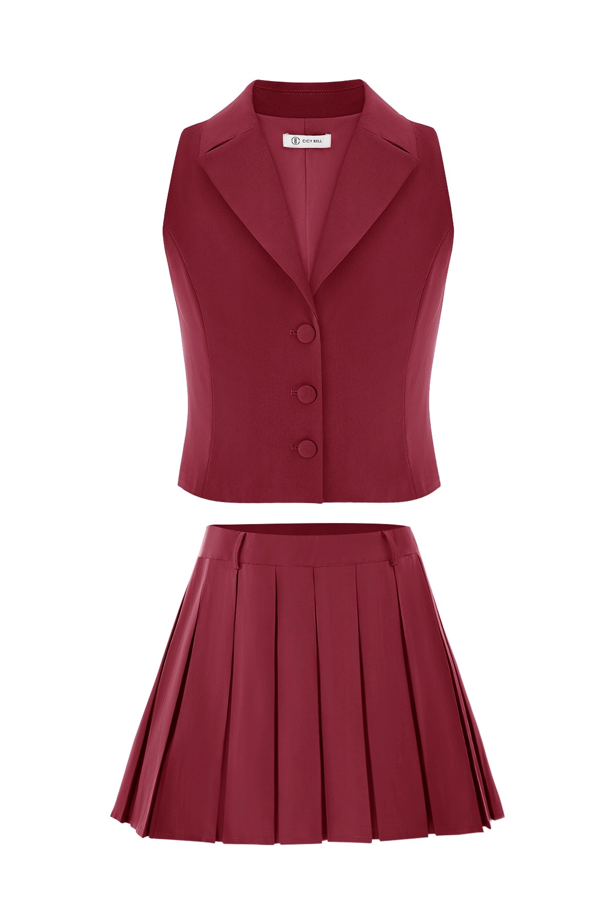 Cicy Bell Womens Burgundy Blazer Vest Skirts Sets