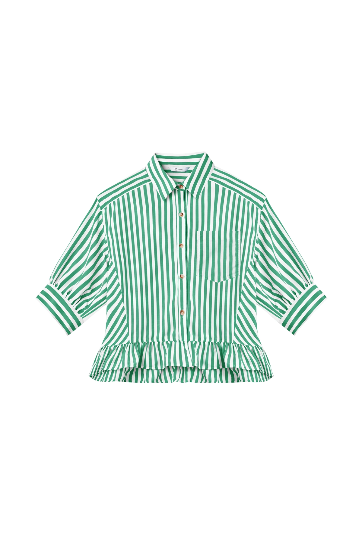 Cicy Bell Womens Green Ruffle Striped Shirts