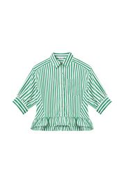Cicy Bell Womens Green Ruffle Striped Shirts