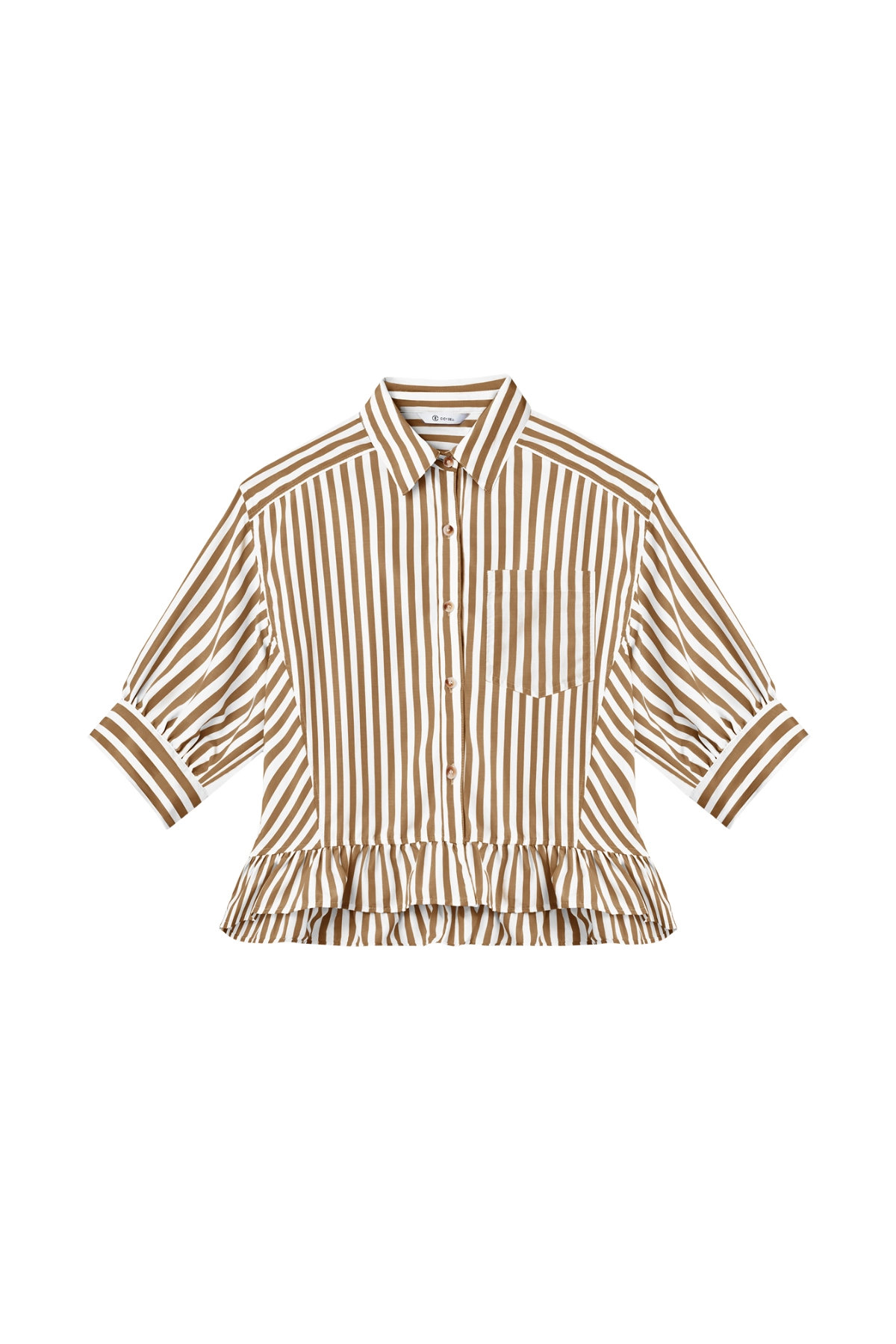 Cicy Bell Womens Khaki Ruffle Striped Shirts