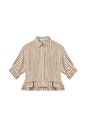 Cicy Bell Womens Khaki Ruffle Striped Shirts