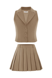 Cicy Bell Womens Khaki Blazer Vest Skirts Sets