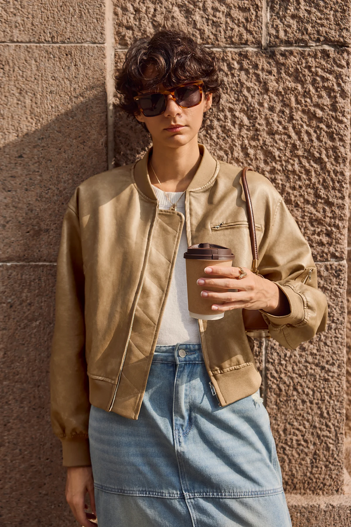 Cicy Bell Womens Caramel  Bomber Jackets