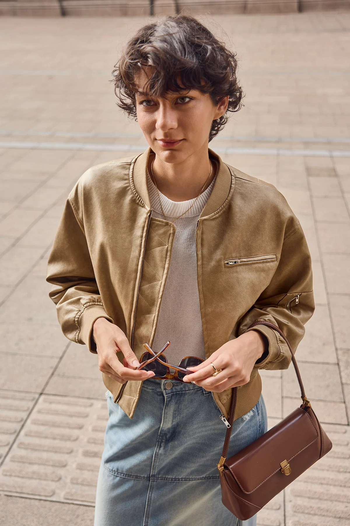 Cicy Bell Womens Caramel  Bomber Jackets