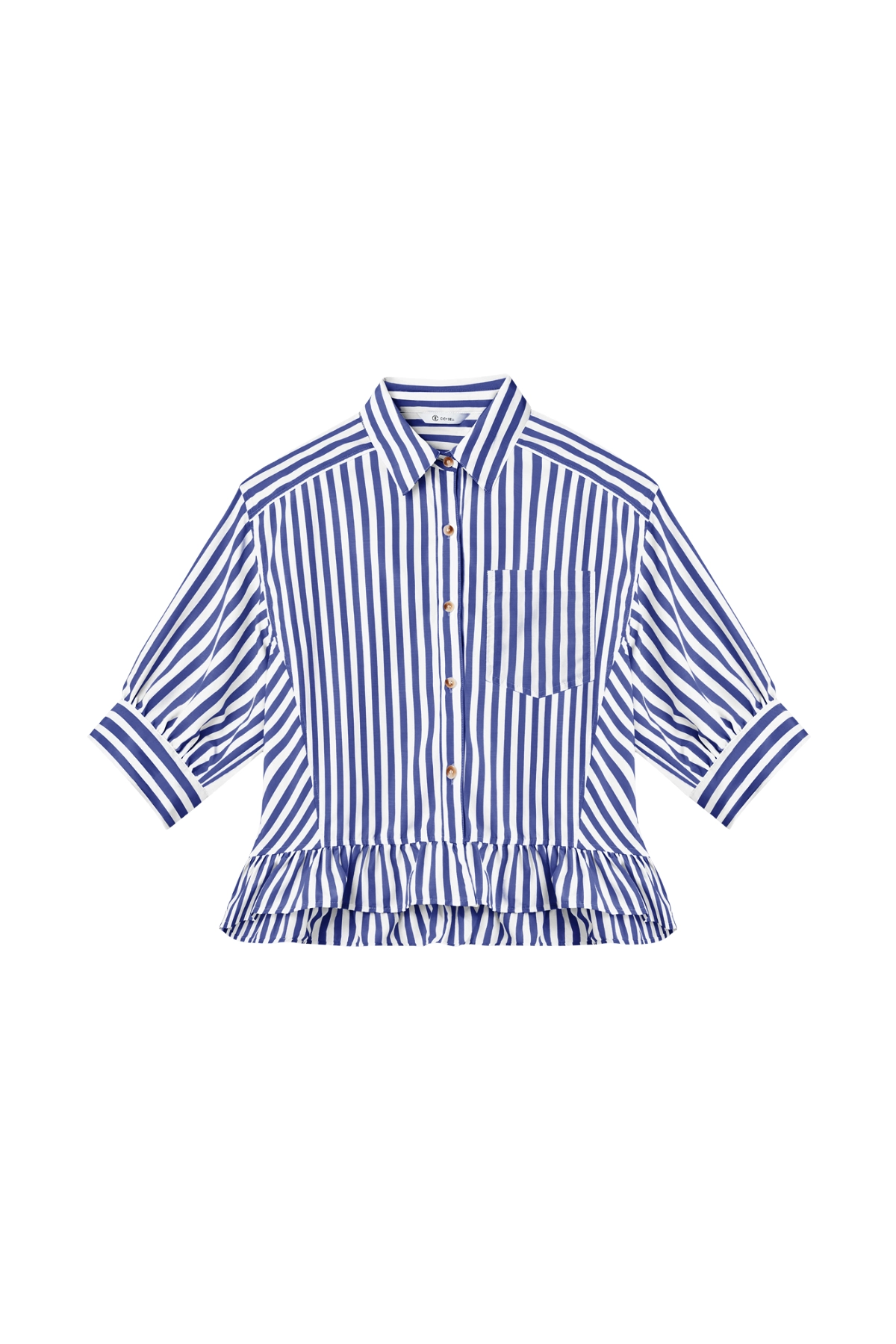 Cicy Bell Womens Navy Ruffle Striped Shirts