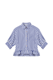 Cicy Bell Womens Navy Ruffle Striped Shirts