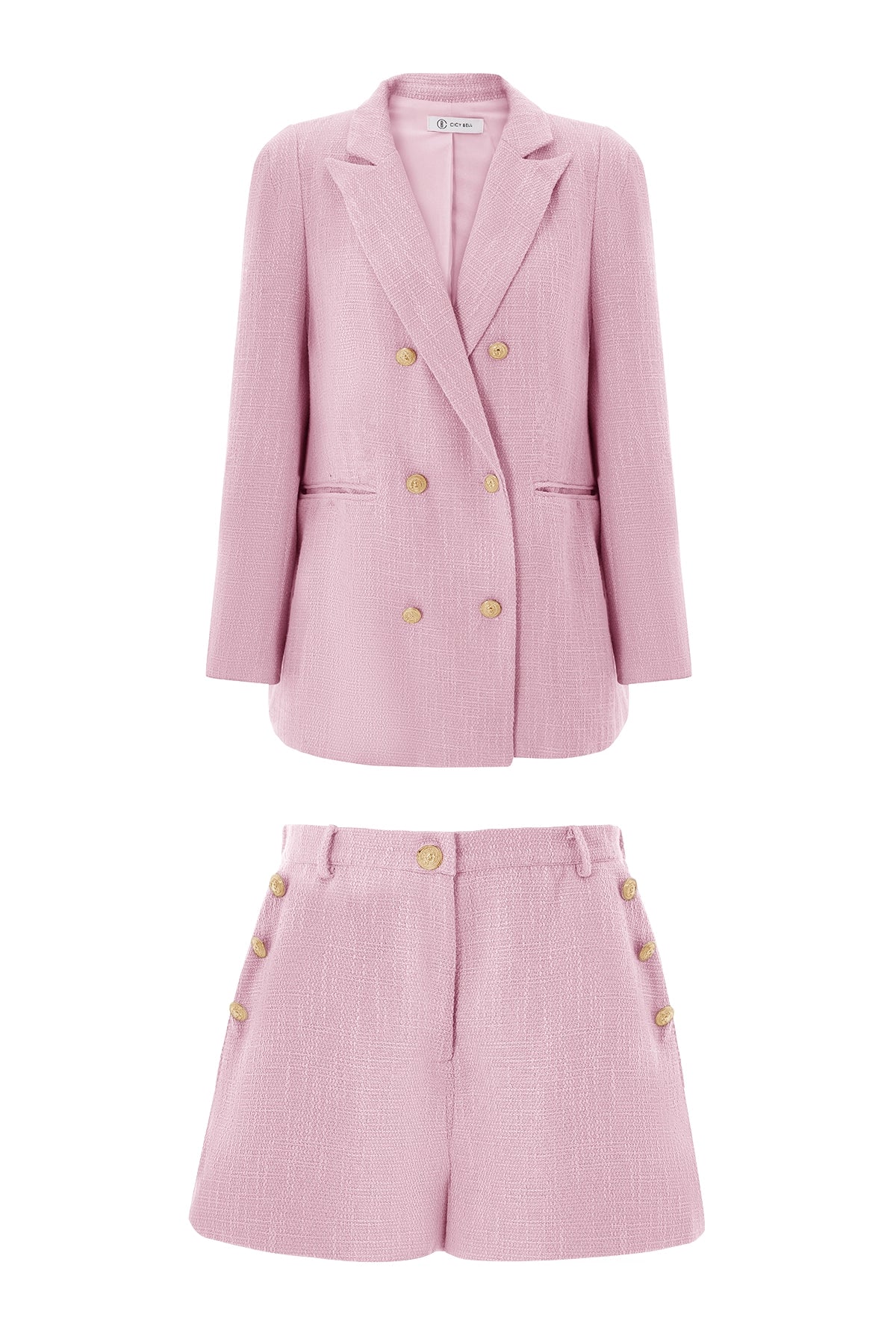Cicy Bell Womens Pink Tweed Blazer Shorts Sets
