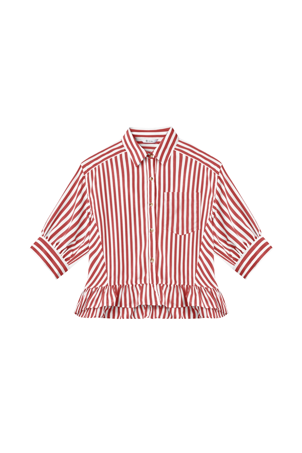 Cicy Bell Womens Red Ruffle Striped Shirts