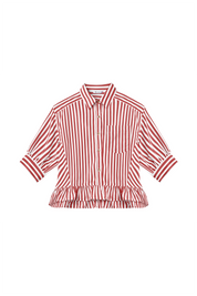 Cicy Bell Womens Red Ruffle Striped Shirts