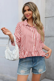 Cicy Bell Womens Red Ruffle Striped Shirts
