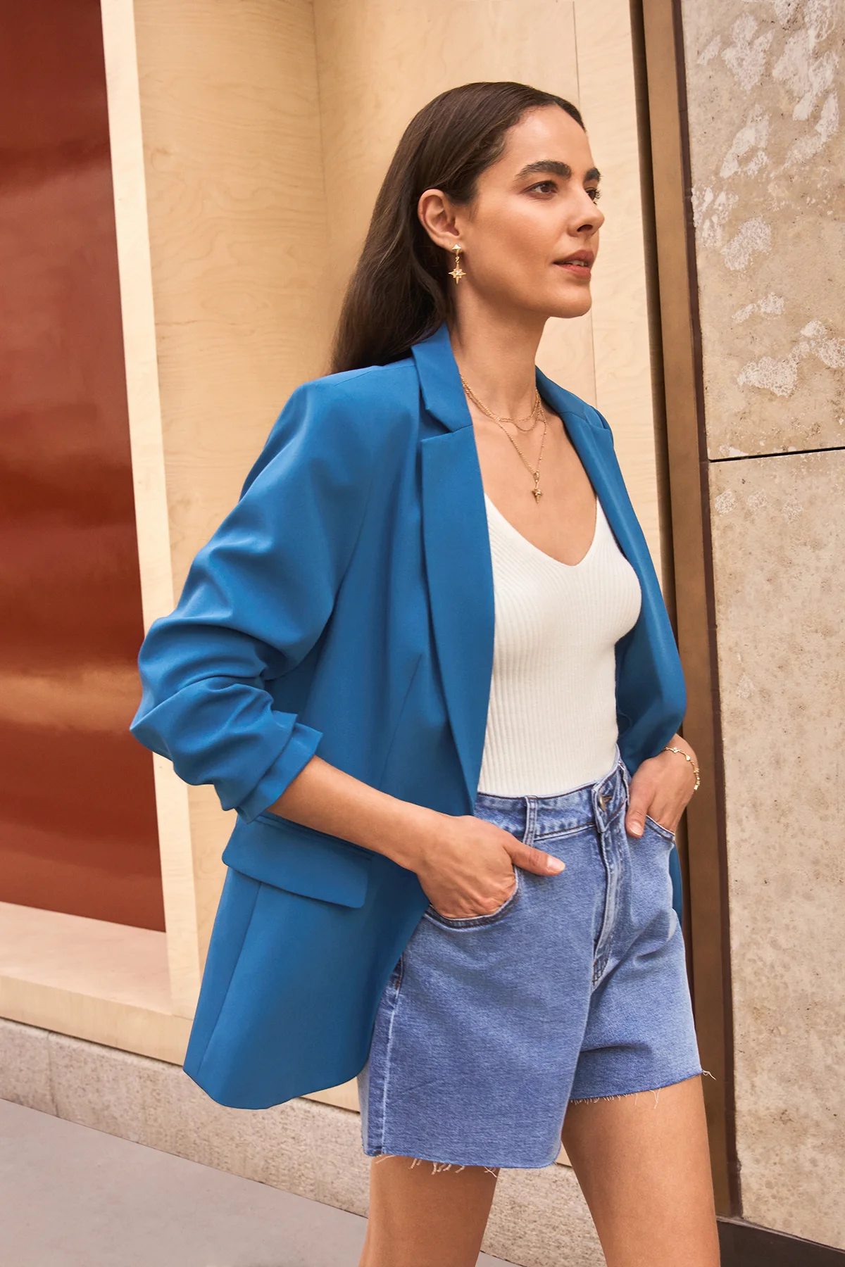 Cicy Bell Womens Royal Blue Casual Work Blazers