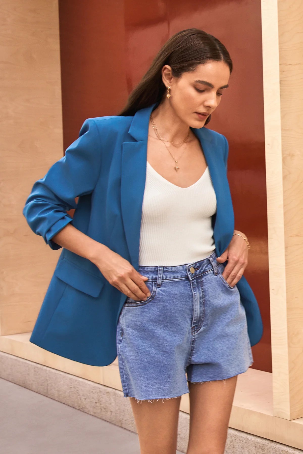 Cicy Bell Womens Royal Blue Casual Work Blazers