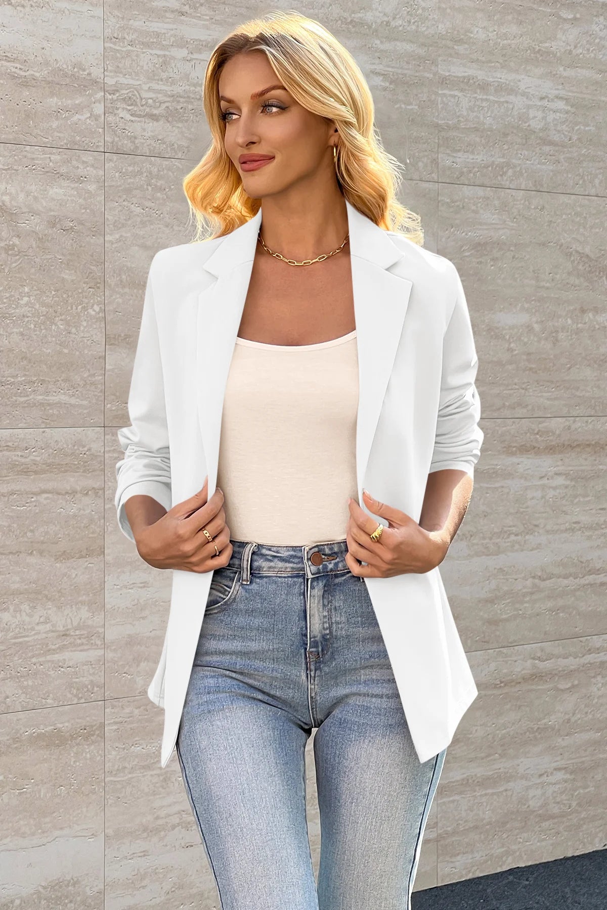 Cicy Bell Womens White Knit Blazer