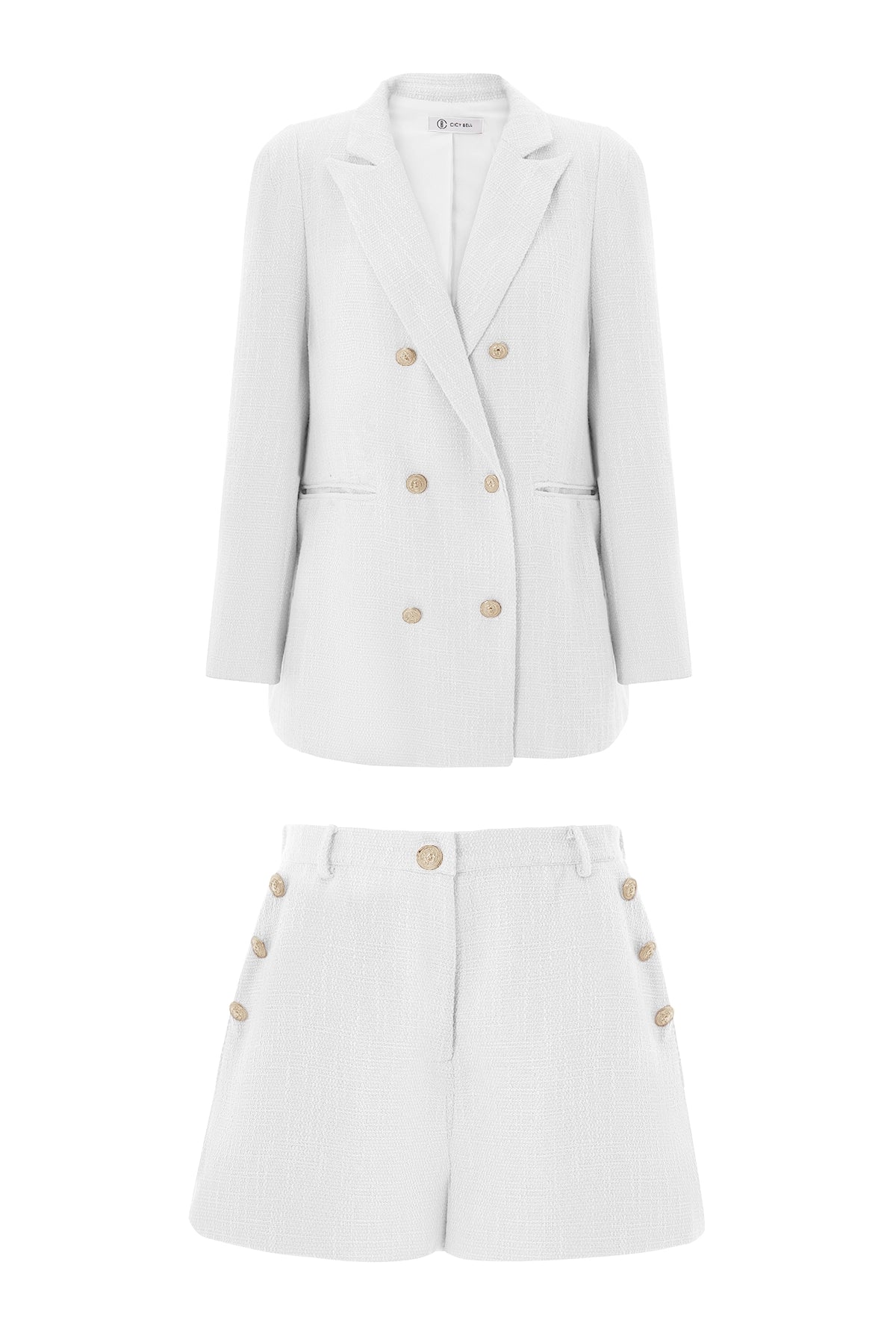 Cicy Bell Womens White Tweed Blazer Shorts Sets