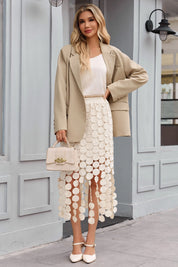 Cicy Bell Womens Apricot Hollow Out Fringe Hem Maxi Skirts