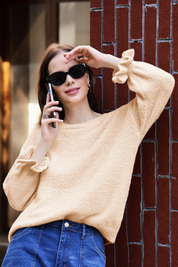 Cicy Bell Womens Apricot Ruffle Sweaters