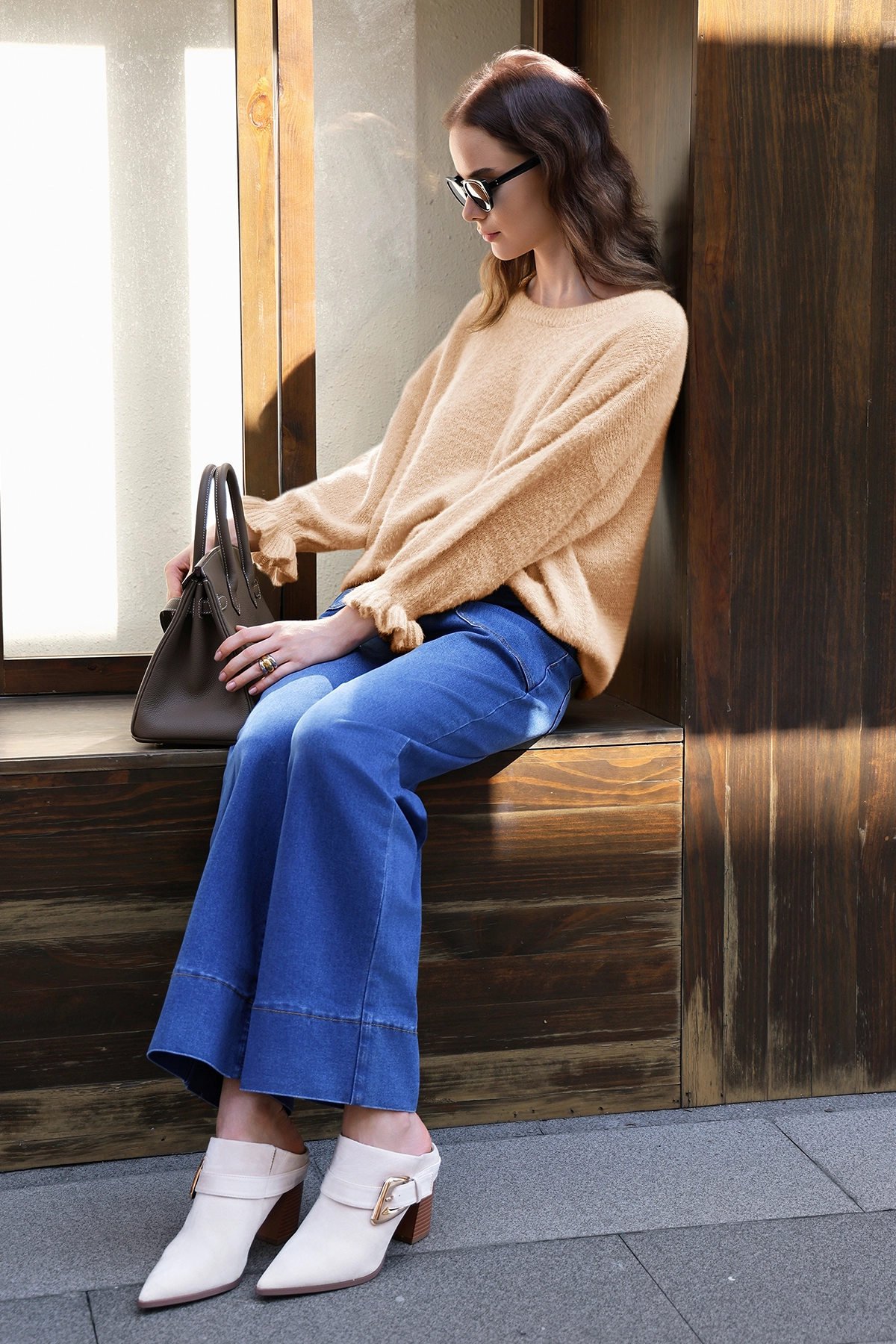 Cicy Bell Womens Apricot Ruffle Sweaters