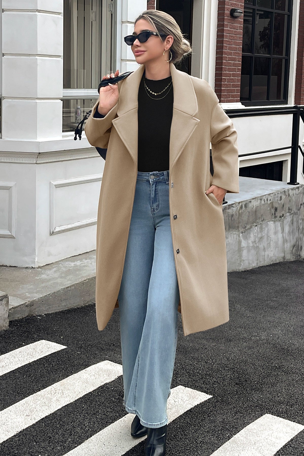 Cicy Bell Womens Apricot Wool Blend Trench Coat