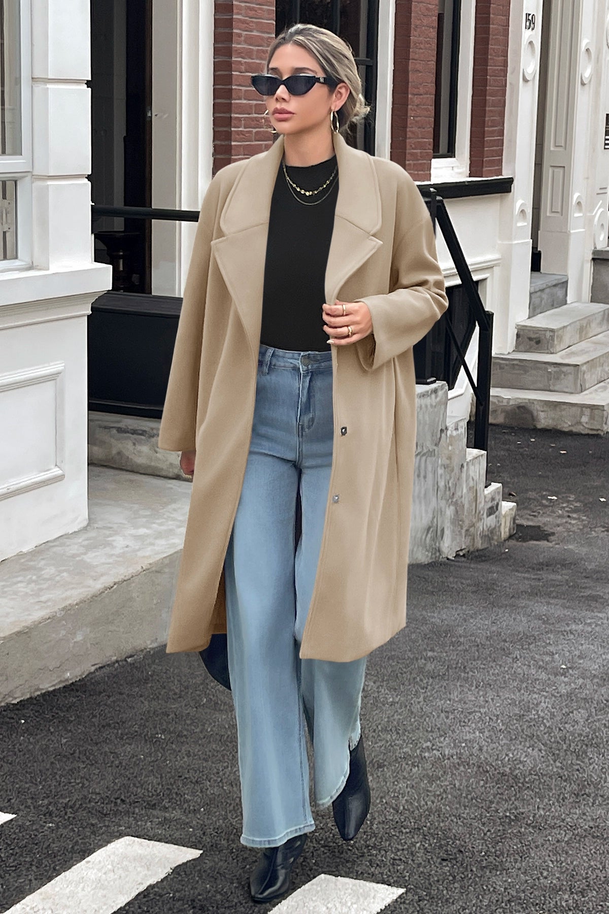 Cicy Bell Womens Apricot Wool Blend Trench Coat