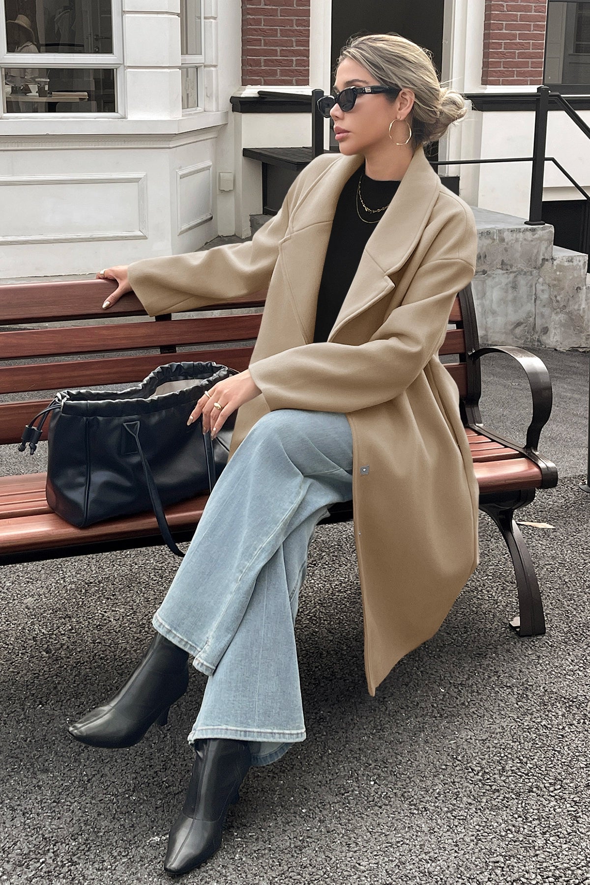 Cicy Bell Womens Apricot Wool Blend Trench Coat