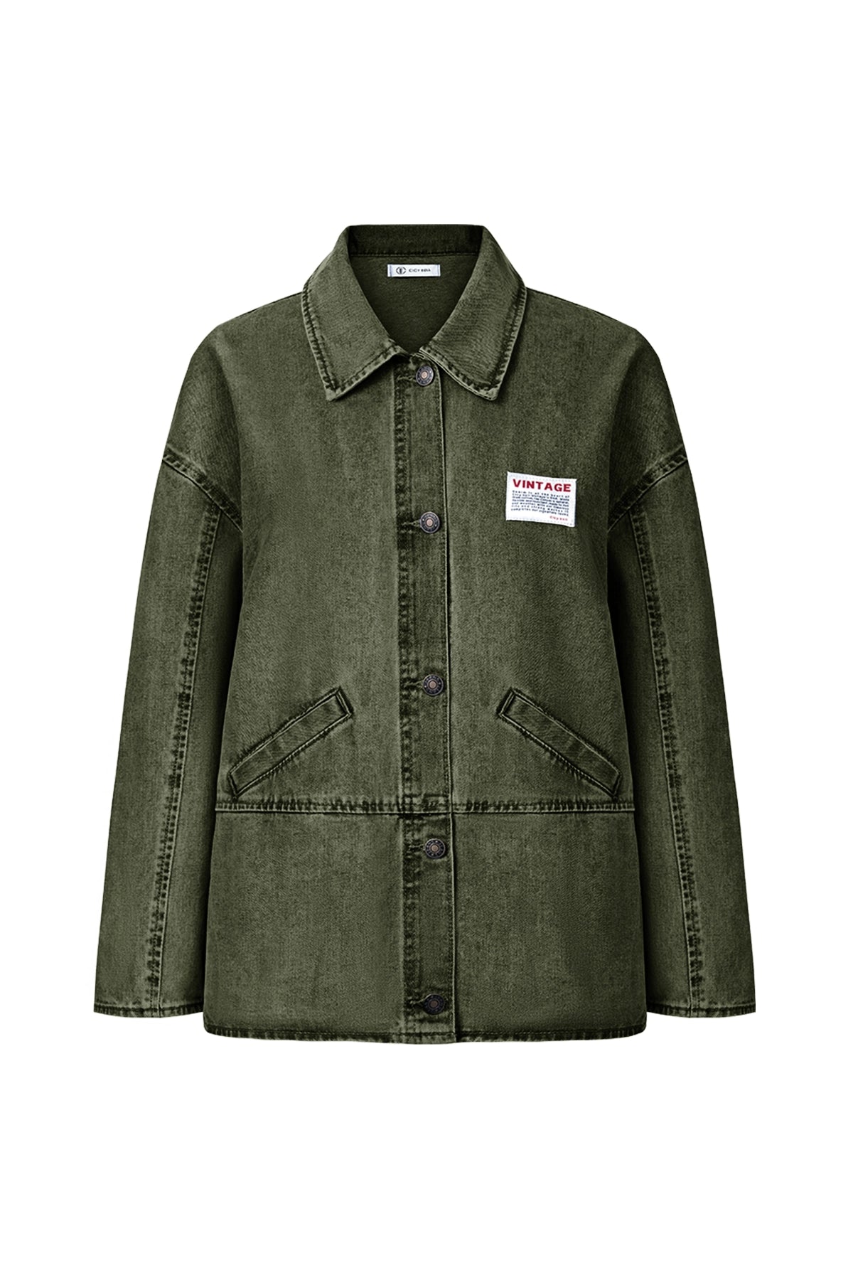Cicy Bell Womens Army Green Oversized Denim Jackets