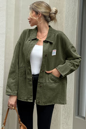 Cicy Bell Womens Army Green Oversized Denim Jackets