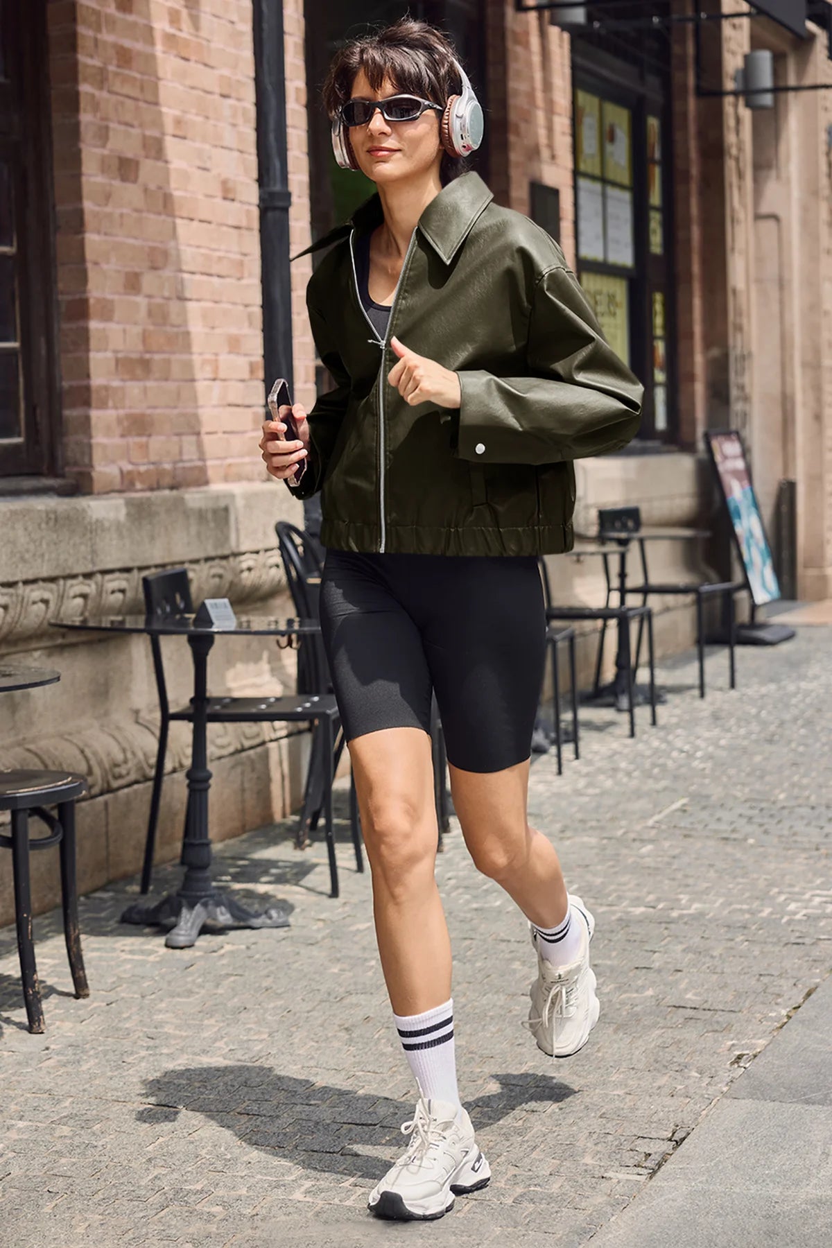 Cicy Bell Womens Army Green Faux Leather Jacket