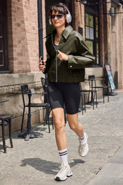 Cicy Bell Womens Army Green Faux Leather Jacket