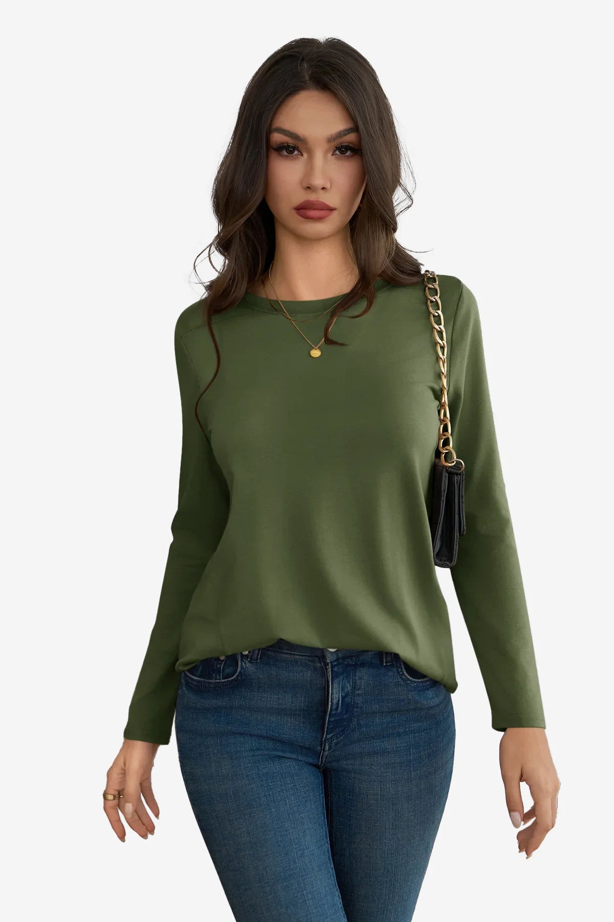 Cicy Bell Womens Army Green Long Sleeve Shirts