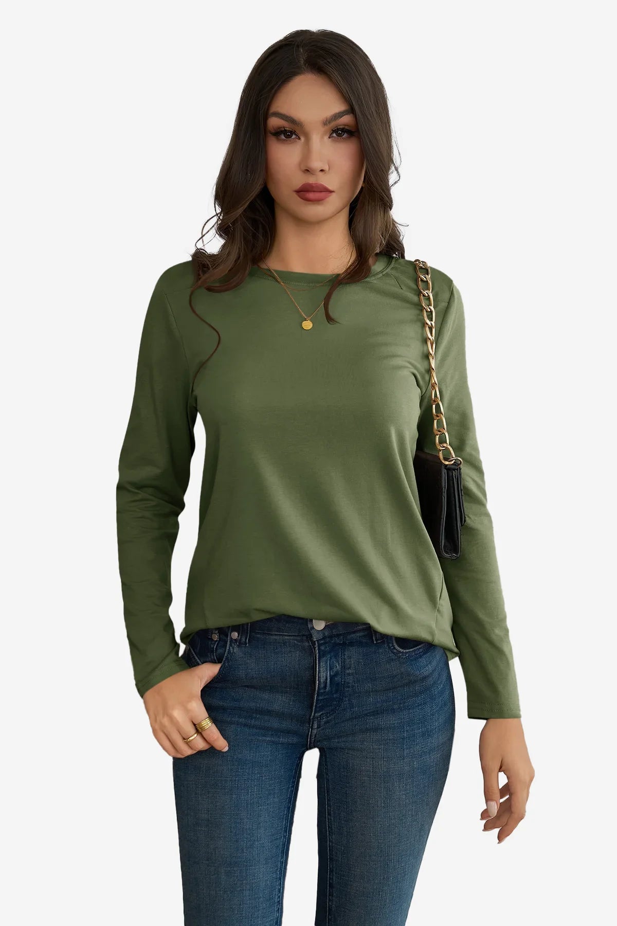 Cicy Bell Womens Army Green Long Sleeve Shirts