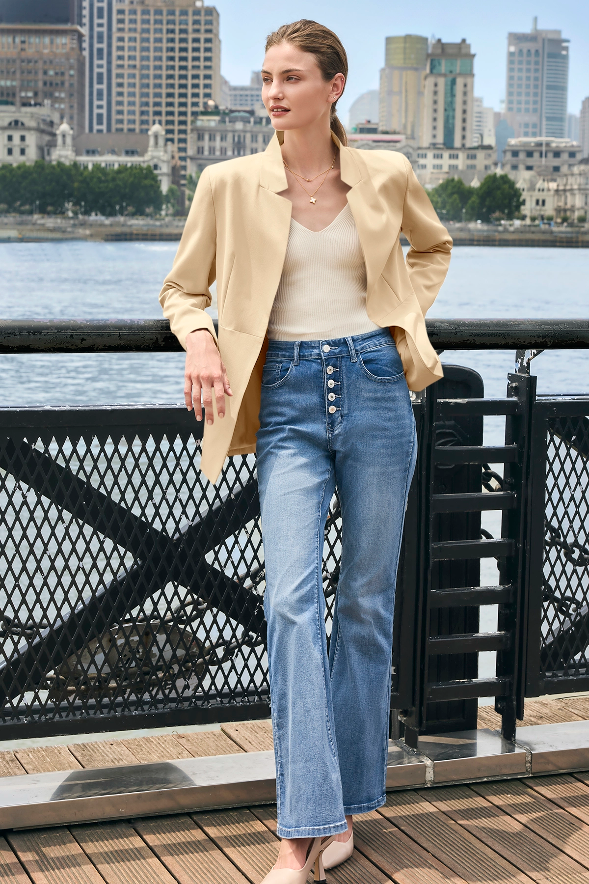 Cicy Bell Womens Beige Business Casual Blazer