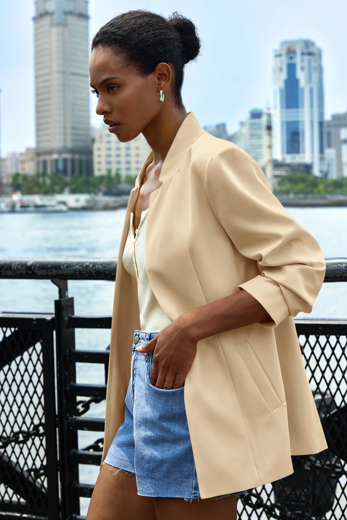 Cicy Bell Womens Beige Business Casual Blazer