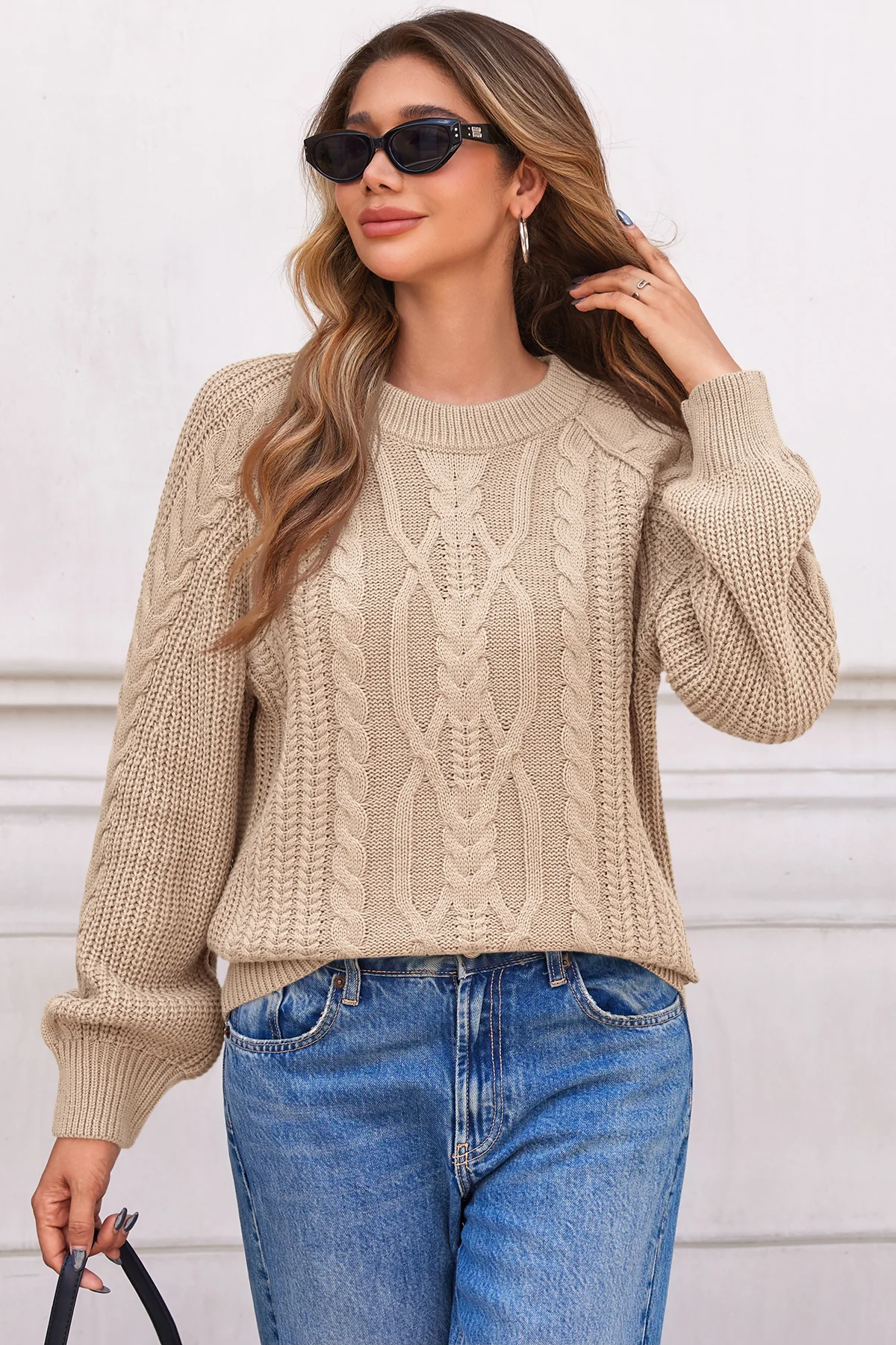 Cicy Bell Womens Beige Cable Sweaters