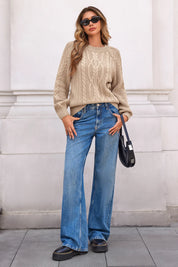 Cicy Bell Womens Beige Cable Sweaters