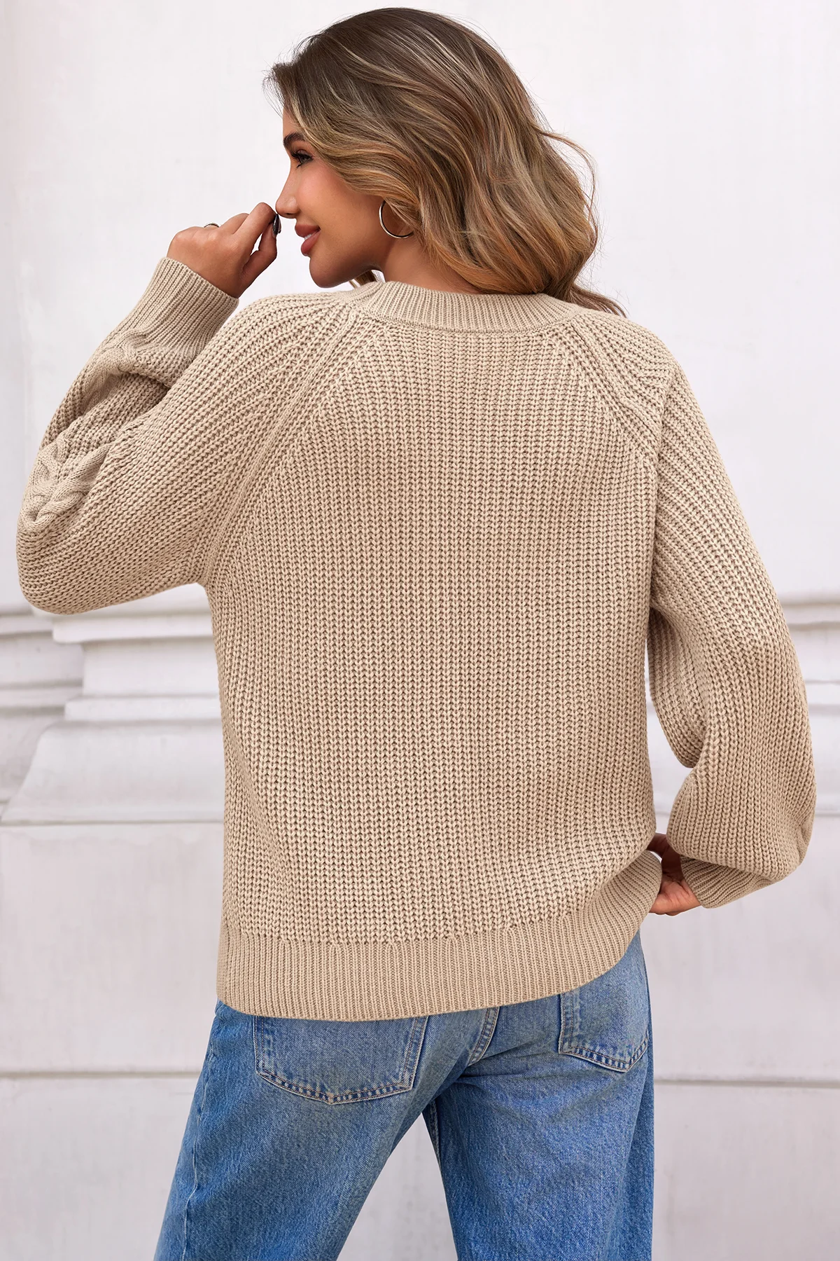 Cicy Bell Womens Beige Cable Sweaters
