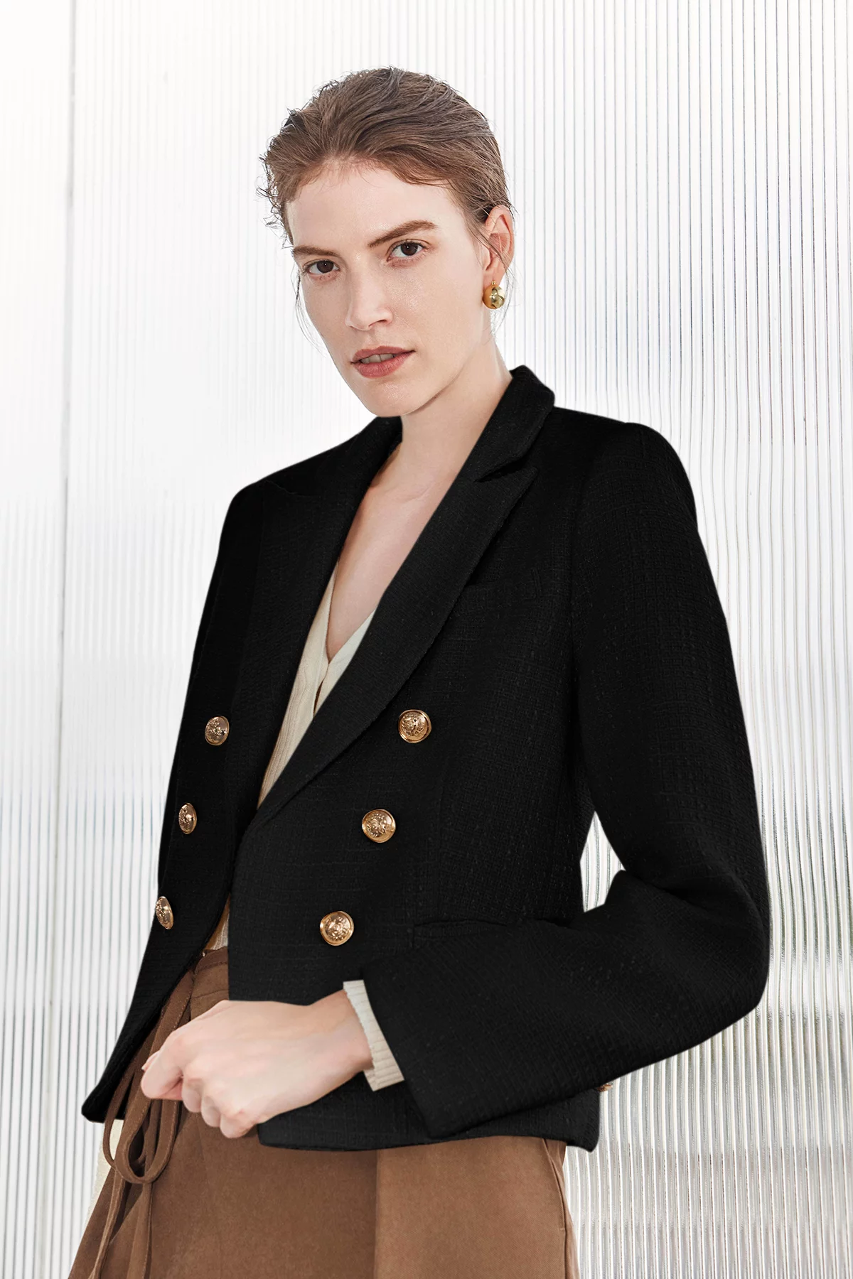 Cicy Bell Womens Black Tweed Blazer