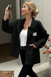 Cicy Bell Womens Black Oversized Denim Jackets