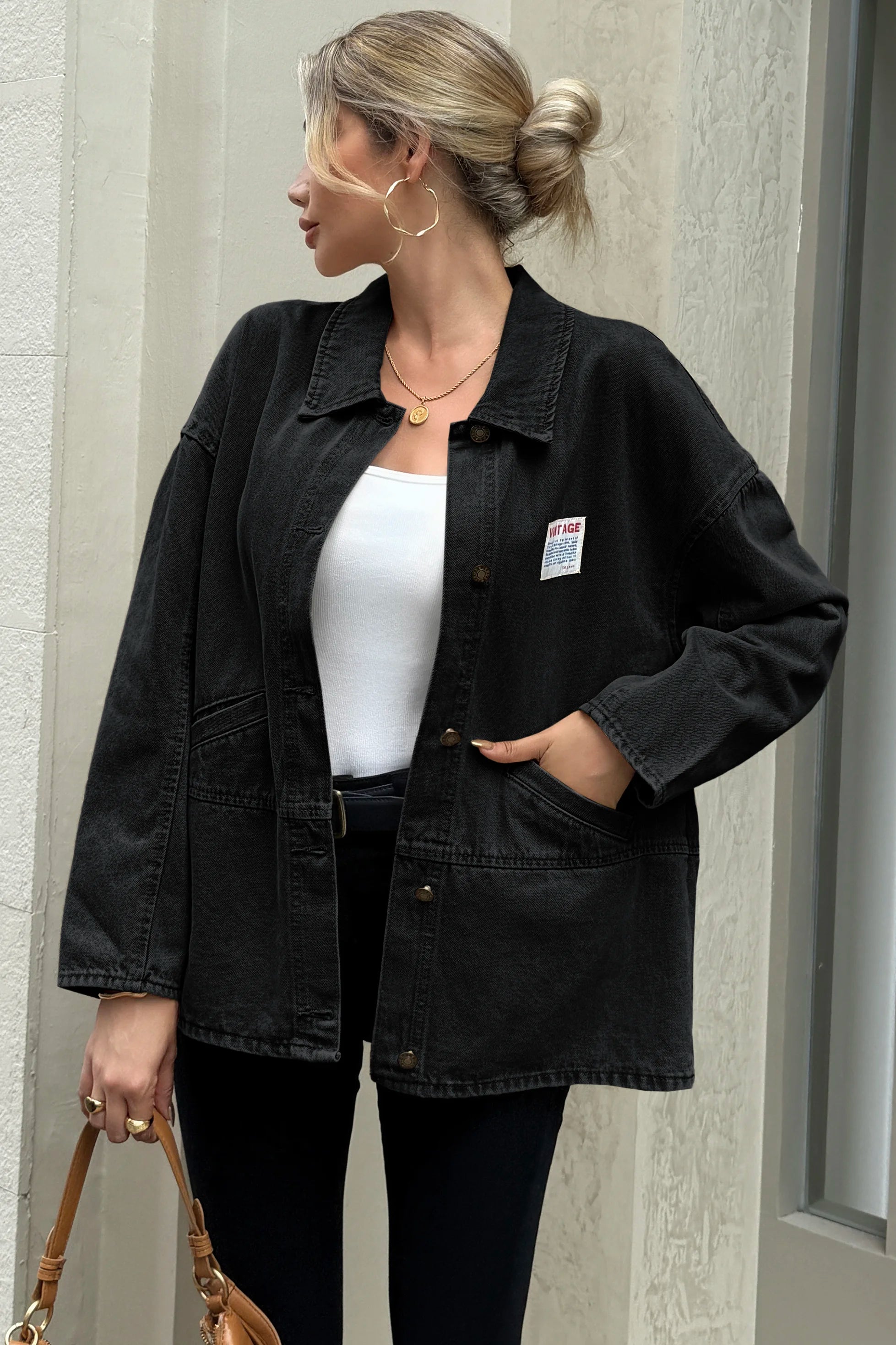 Cicy Bell Womens Black Oversized Denim Jackets