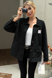 Cicy Bell Womens Black Oversized Denim Jackets