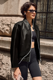 Cicy Bell Womens Black Faux Leather Jacket