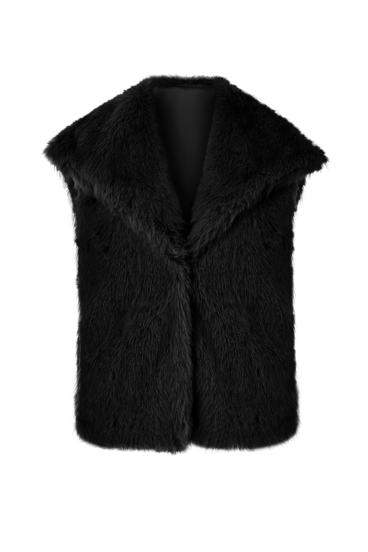 Cicy Bell Womens Black Faux Fur Vest