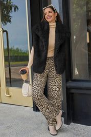 Cicy Bell Womens Black Faux Fur Vest